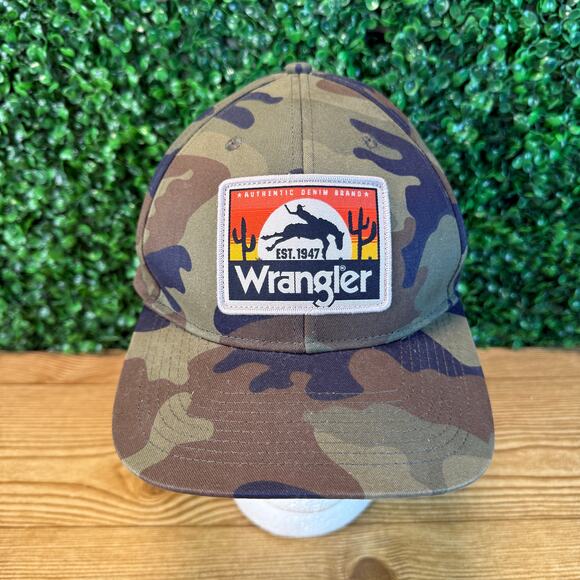 Wrangler Patch Logo Camo Hat Cap Snapback One Size OSFA - Picture 1 of 7